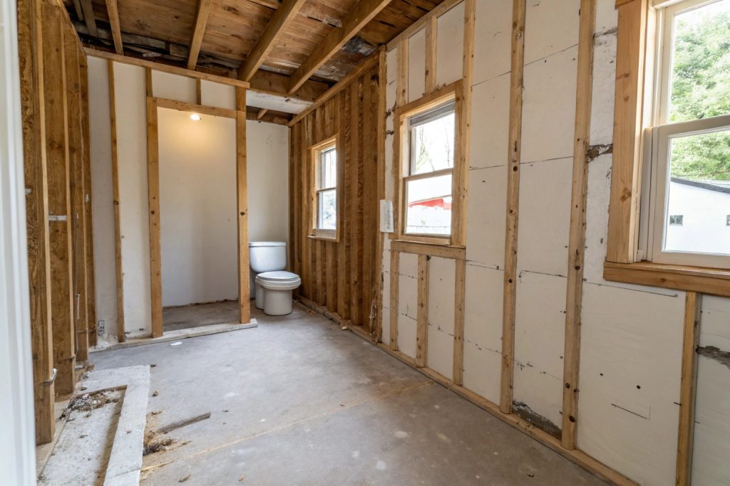 Clean bathroom space after demolition ready for waterproofing and renovation in Hobart