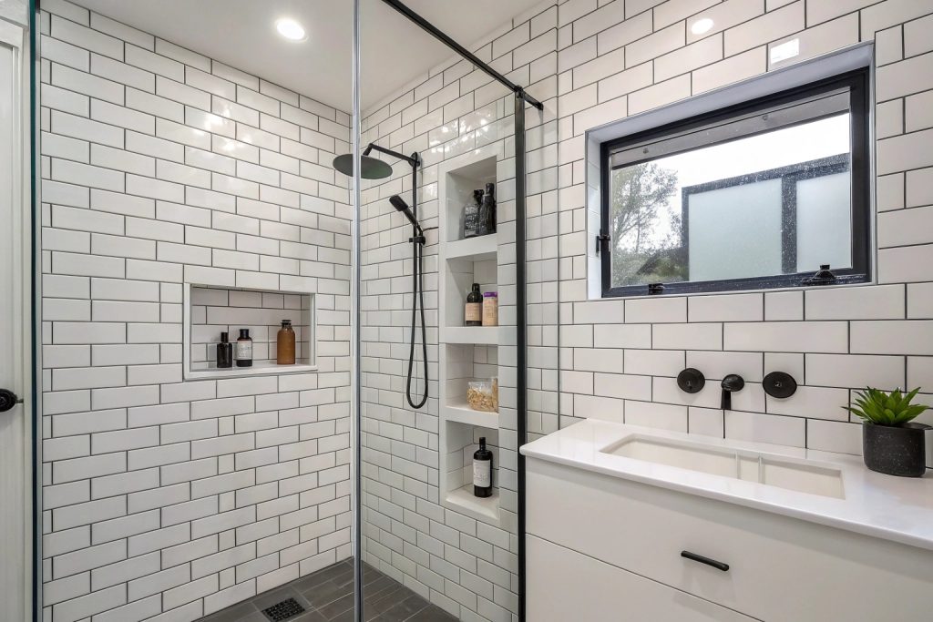 Completed shower tile installation with modern design in Hobart