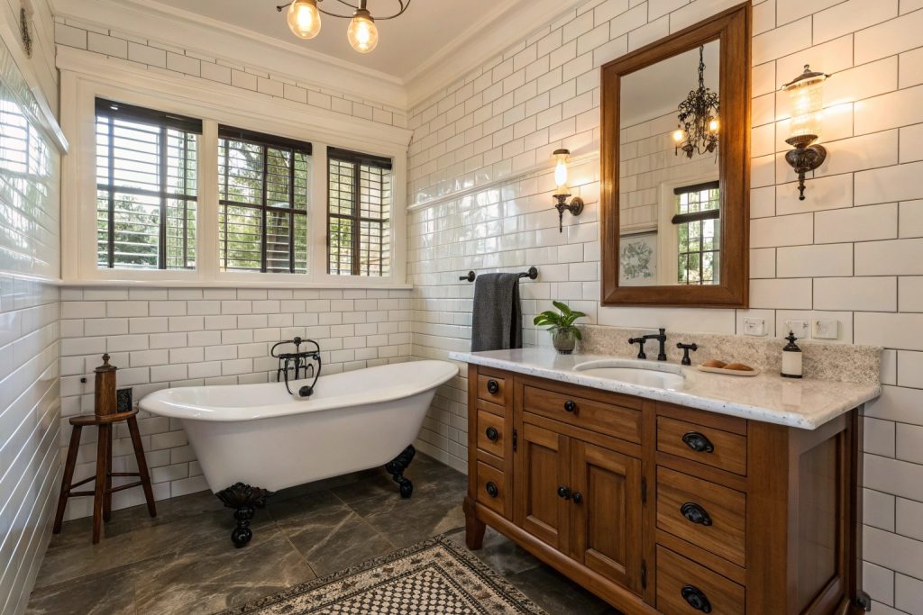 Traditional Tasmania bathroom with freestanding bath and classic finishes