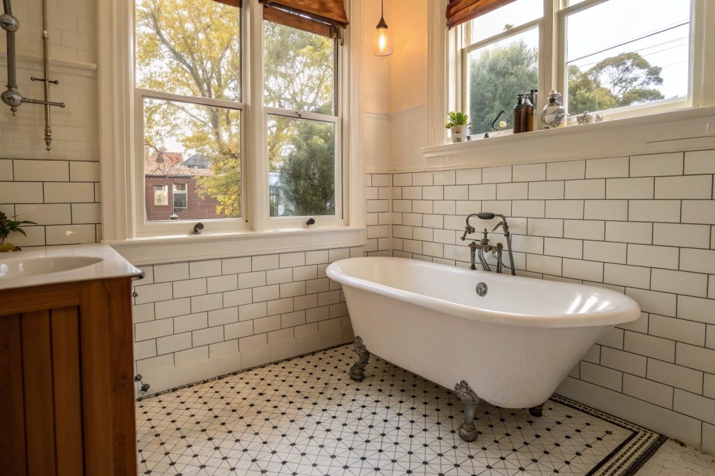 Heritage bathroom renovation Sandy Bay with clawfoot bath and period features